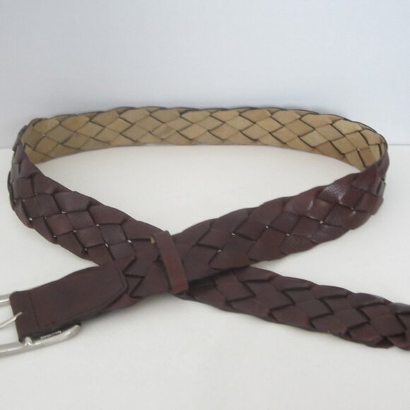 New Talbots Womens Medium Brown Braided Leather Belt Brass Buckle 34" - 38" - Picture 6 of 7